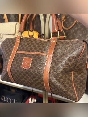 Celine Brown Monogram Mini Duffel with Tan Trim